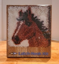New Vtg 60's MH Latch Hook Yarn Kit Pony Horse Head 12"x 12" Rug Picture Pillow