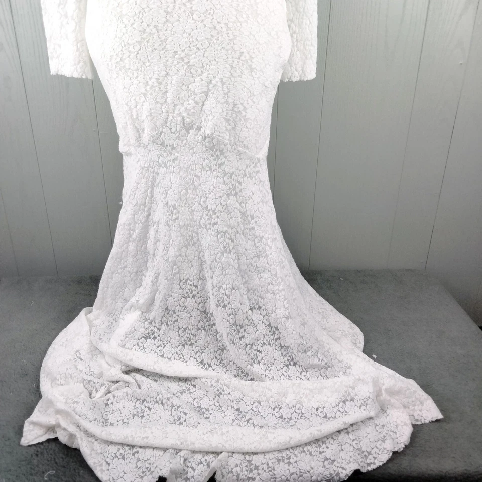 Vestido Sirena Blanco Todo Encaje Mediano Boda Formal Trompeta Estilo Charco Glamour Foto 3 de 4