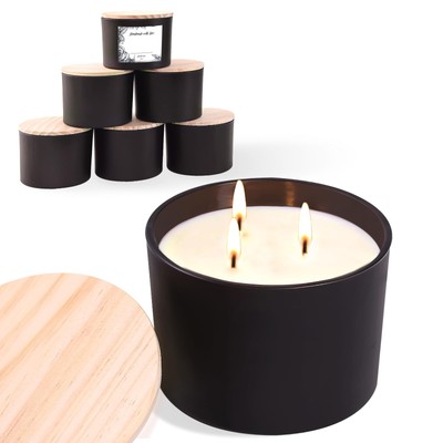 6 PCS 16 oz Candle Jars for Making Candles, Frosted Black- 3 Wick Glass Candl...