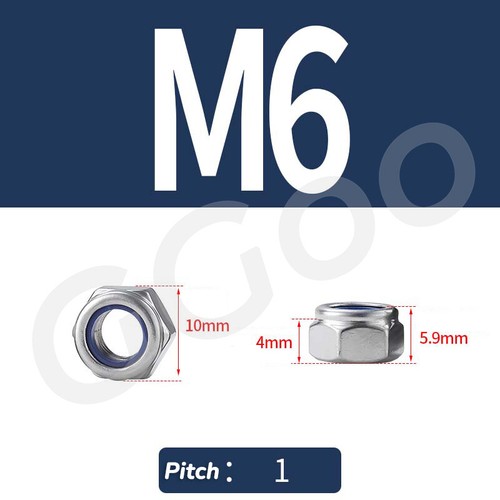 M2 M2.5 M3 M4 M5 M6 M8 M10 M12 M14 M16 Nylon Insert Hex Lock Nuts Zinc Plated - Picture 11 of 16