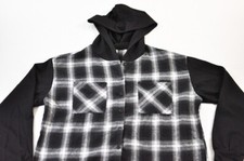 women's B shacket size medium black plaid buttons long sleeve hoodie flannel
