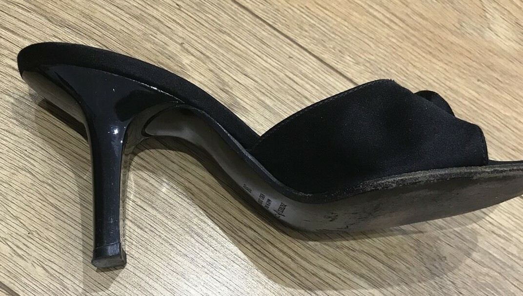 Patrick Cox Vintage 1990s Black Satin Mules (EU Size 38, UK 5), Narrow Fitting 7