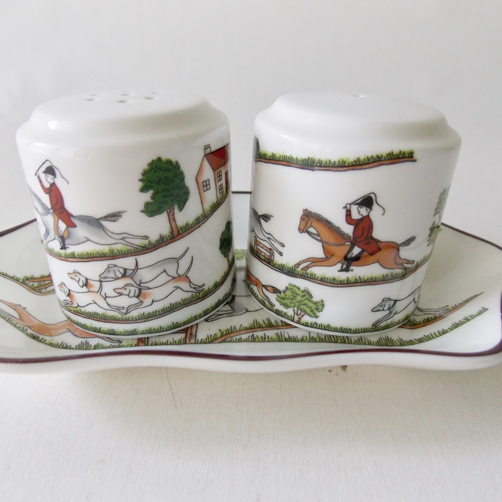 COALPORT HUNTING SCENE SALT AND PEPPER CONDIMENT TRAY HORSES HUNTING ...
