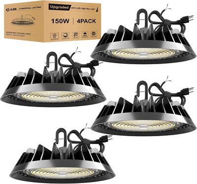 150W UFO LED High Bay Light 24,000LM Dimmable 4 Pack for Warehouse & Factory