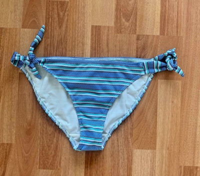 Fat Face Bikini Bottoms Size 12 Textured Stripe Tie side Blue Beach Holiday