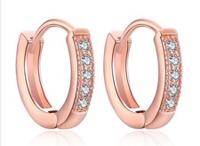 925 Sterling Silver Rose Gold-Tone CZ Small Hoop Huggie Earrings