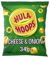 Hula Hoops BBQ Beef, Original ,Cheese&onion Flavour Box of 32 x 34g