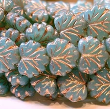 Silver Maple Leaf Beads, 13mm, Sea Green w/Gold Wash, 20 Pieces