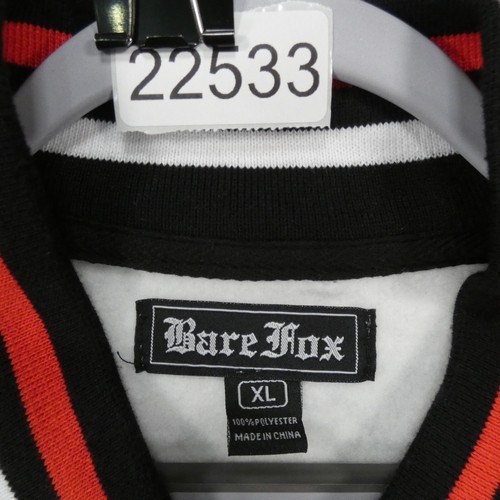 Bare Fox Jacket Mens Extra Large Black White Red Fleece Varsity Snap Up - Picture 7 of 12