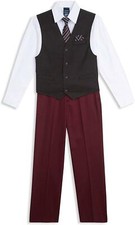 Nautica Boys' 4-Piece Set, Dress Shirt, Tie, Vest, and Pants, Burgundy/Black, 18