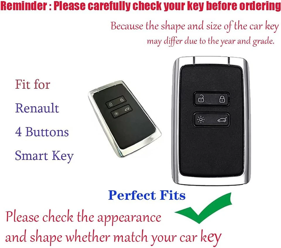 For Renault Kadjar Megane Koleos Leather Remote Smart Key Cover Fob Case Holder - Image 2 of 4