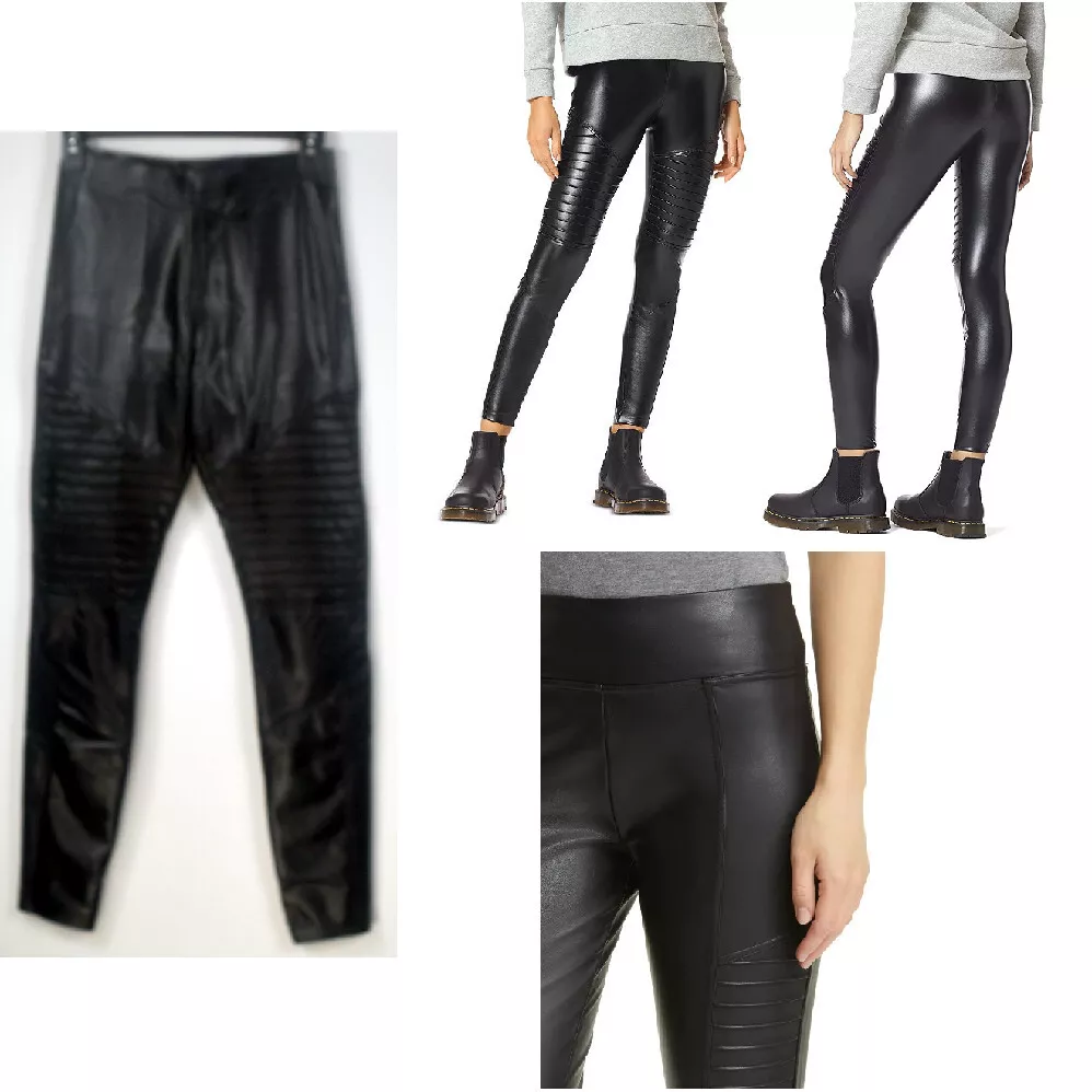 Womens Hue Moto Leatherette High Rise Leggings Black Size XS New