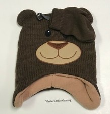 Toddler Bear Face Beanie Cap Mittens Combo NEW Kids Brown Winter Hat Set
