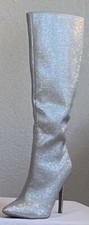 Women  s Silver Rhinestone Stiletto Heel Boots Size 9