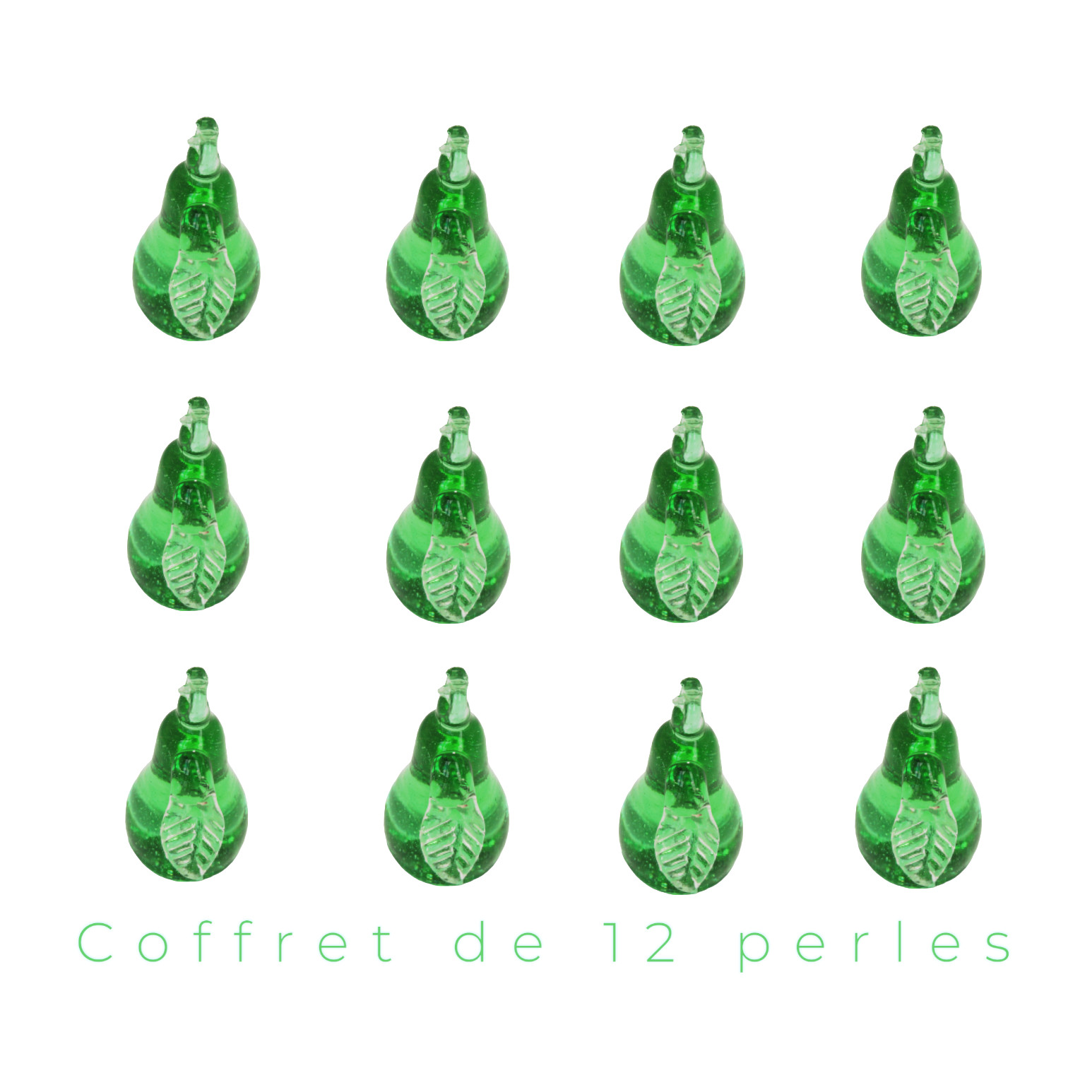 Perles poires décoratives en verre vert avec feuille pour art floral DIY
