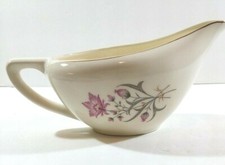 Vintage Gravy Boat with Floral Pattern and Gold Rim - No Makers Mark