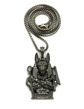 Egyptian Hematite Black Anubis Pendant  2mm 24" Box Chain Hip Hop Necklace