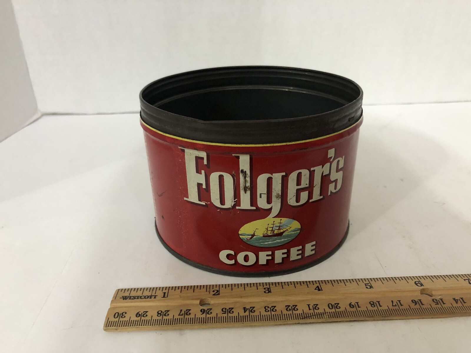 Vintage 1952 Folgers Coffee Tin Can Advertising KC HOUSTON SAN FRAN