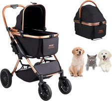 Pet Stroller, 4 Wheels Dog Stroller Rotate with Brakes, 66 Lbs Weight Capacity,