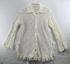 Cream Lace Button Up Long Sleeve Blouse Womens Bohemian Cottage