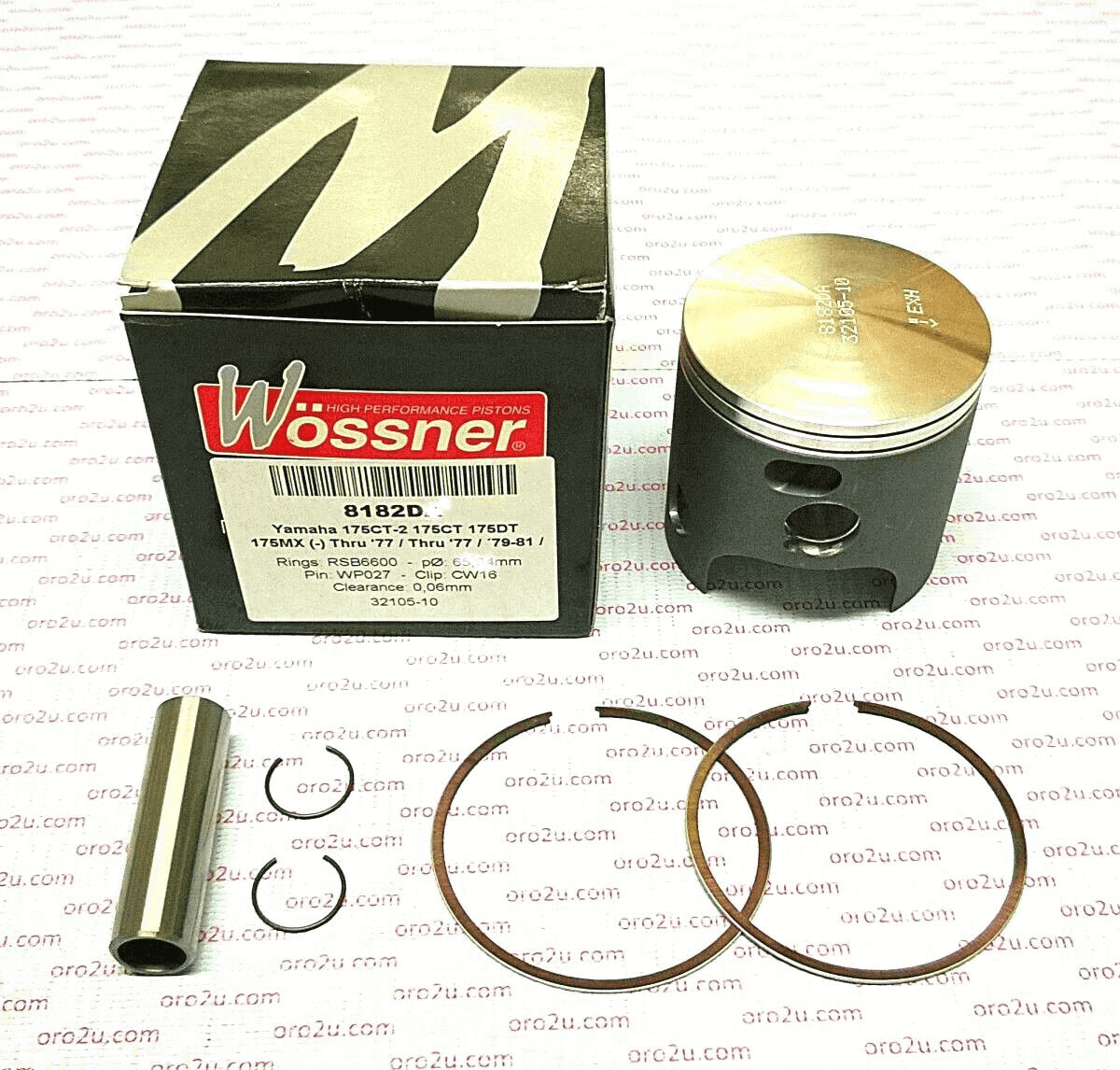 Kit piston Wössner 65.94 mm pour moto Yamaha 175 DTMX des années 1974 à 1983