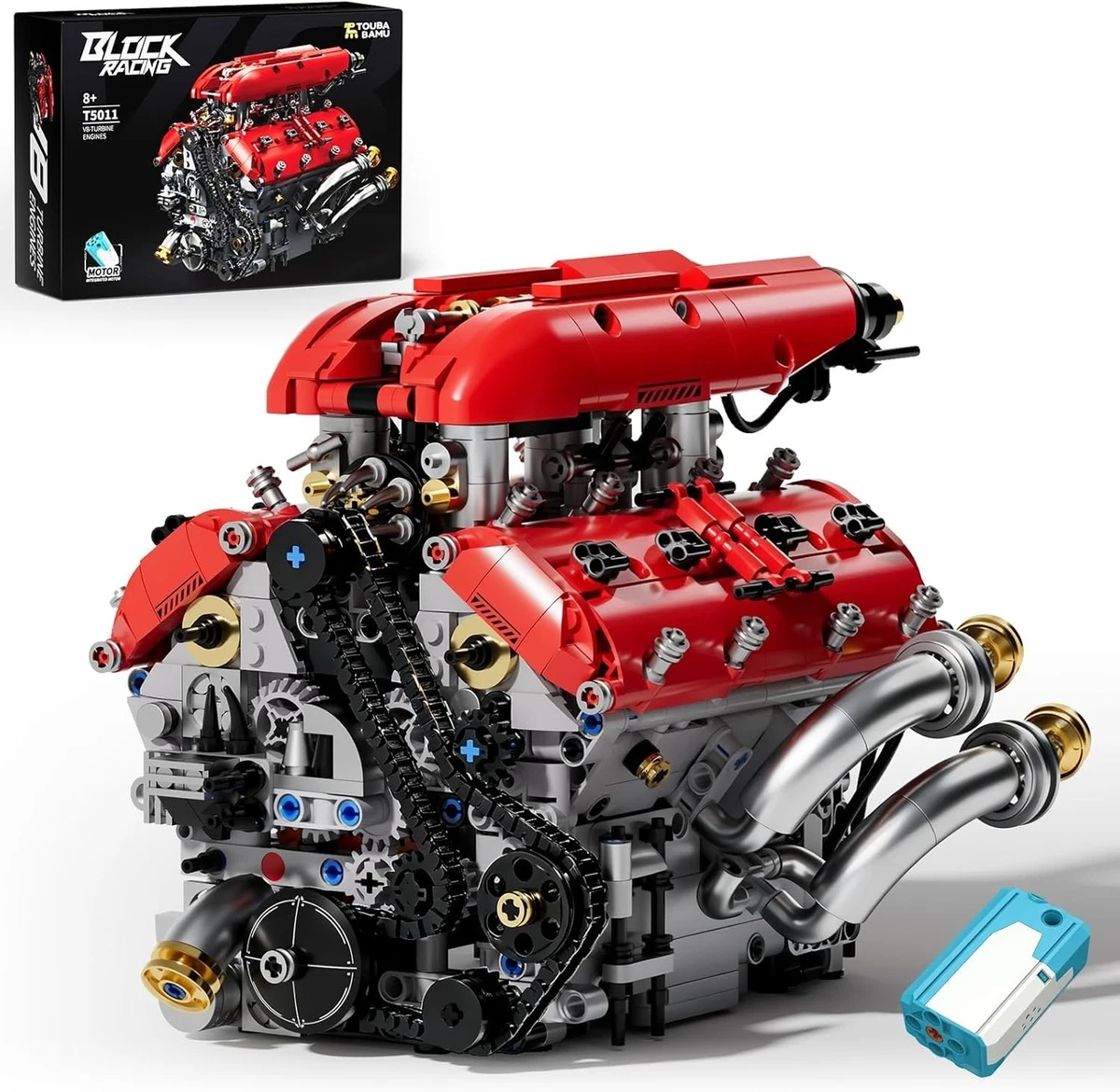 V8 Engine Model Kits that Runs 1370PCS 8 Cylinder Engine Set with Battery Motor
