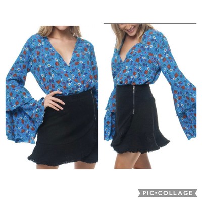 Intimately Free People Womens She s Dainty Blue Floral Bodysuit Top Sz XS V-Neck
