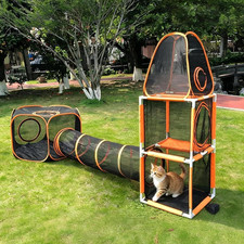 3 in 1 Cat Tent Tunnel 3-Level Climbing Tower with Tunnel Pet Play House Outdoor