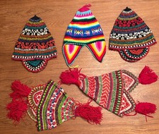 lote (5) Sombrero Chullo Andino Sombreros Tejido a Mano Lana Folk Textil Perú Peruano