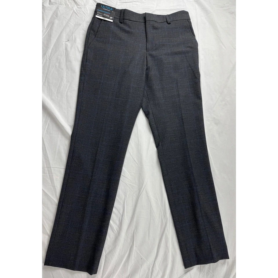 J.Ferrar Mens Ultra Comfort Slim Fit Plaid Stretch Dress Pants 29x30 Gray - Image 2 of 4