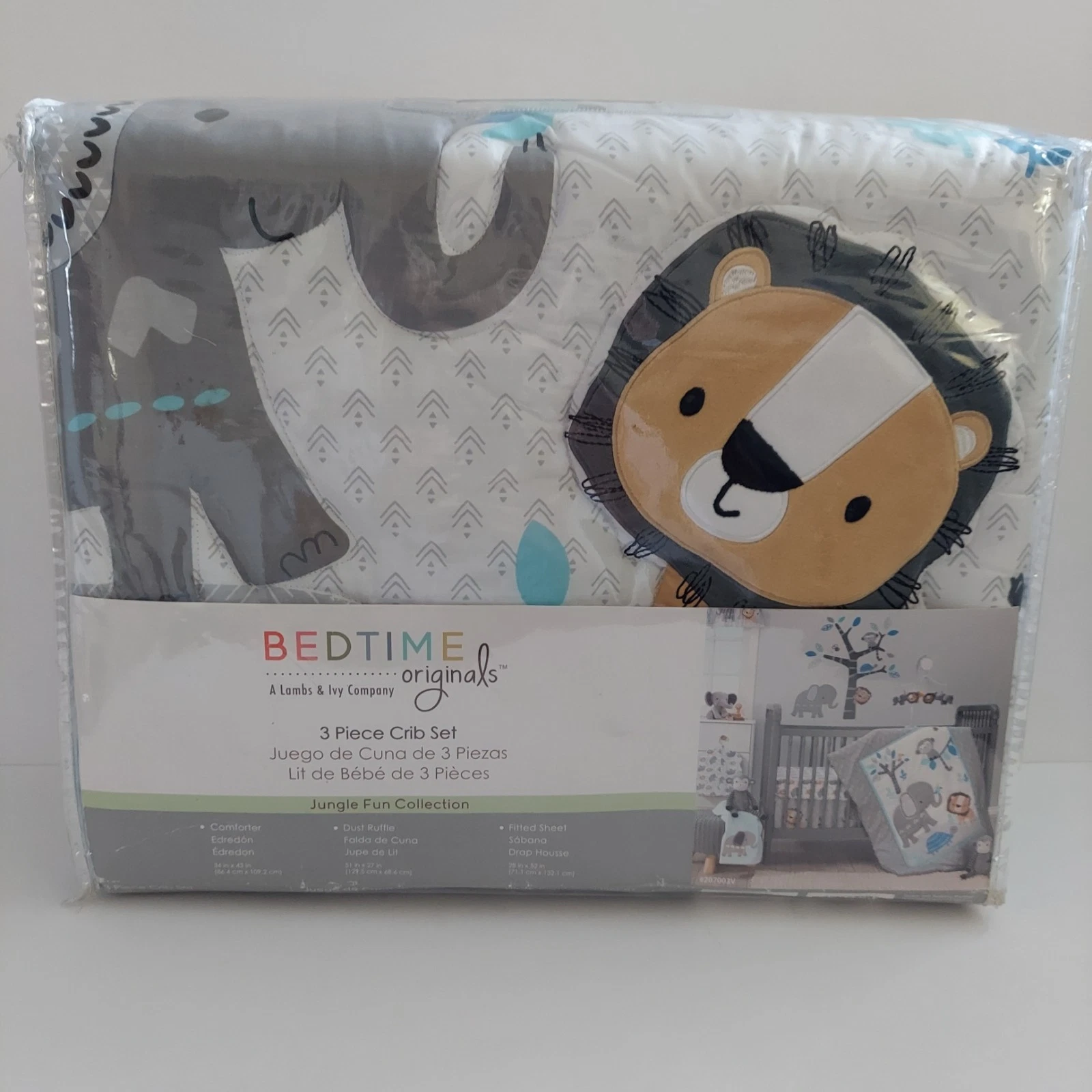 Lambs & Ivy Jungle Fun 3-Piece Crib Bedding Set Elephant/Lion/Monkey NWT