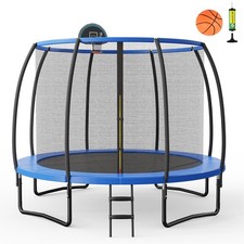 12 FT Entertaining Trampoline w/ U-shaped Legs  Non-Slip 3-Step Ladder Outdoor