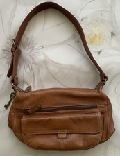 Vintage Fossil Brown Leather Shoulder Bag Zip Top Pockets ID Window Key Dangle