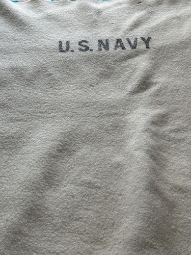 US Navy Medical Department Wool Blanket-Cream White 50 1/2"X78 Long-Blue Letters