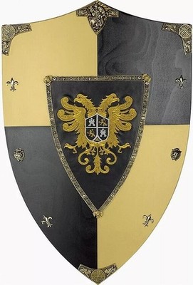 Art Gladius Shield Wood Construction / Brass Finished Metal - Accents - 874