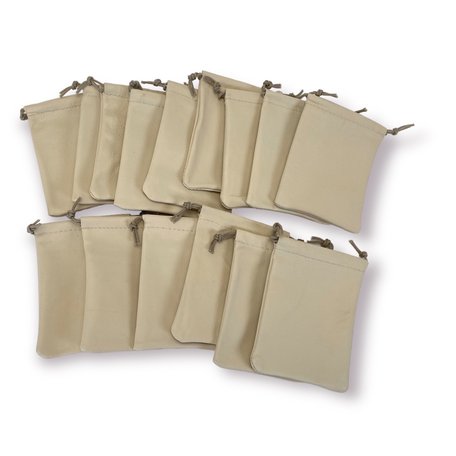 Lot of 20 Beige Leather Drawstring Pouches For Jewelry/Collectibles 2.5x3.5”