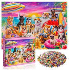 Jigsaw Puzzle 1000 Pieces Dogs on Vacation Adult Beach Scene Funny Dog Lovers