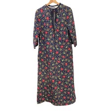 Vintage Meadowbrook Floral Quilted Robe Nightgown Blue Red Yellow Size S Retro