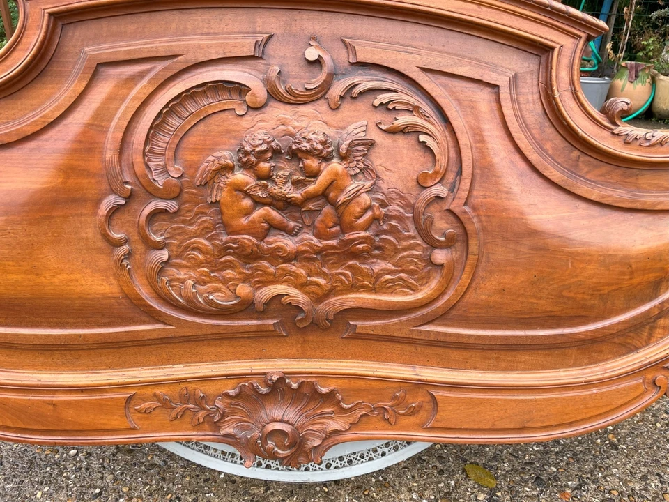 Tête de lit aux 2 anges en noyer massif 166 cm - Photo 3/4