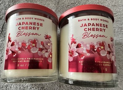 Lot Of 2 Japanese Cherry Blossom Single Wick Candles 8 oz Bath & Body Works New