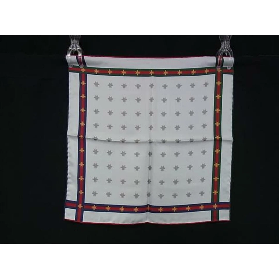 Gucci Seda 100 Abeja Bufanda Bolsillo Cuadrado Pañuelo Blanco Sin Usar Foto 2 de 4