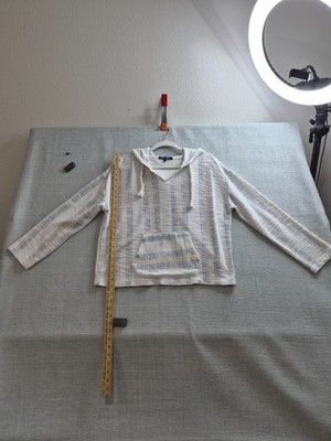 Ocean Drive Hoodie Womens Medium Beige Multi Vertical Striped V Neck Beach Wear