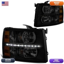 DNA MOTORING Pair LED DRL Headlights Compatible 07-13 Chevy Silverado 1500