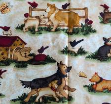 Hi Fashion Cotton Fabric Dogs Playing Outside 2005 45" Wide x 1 Yards