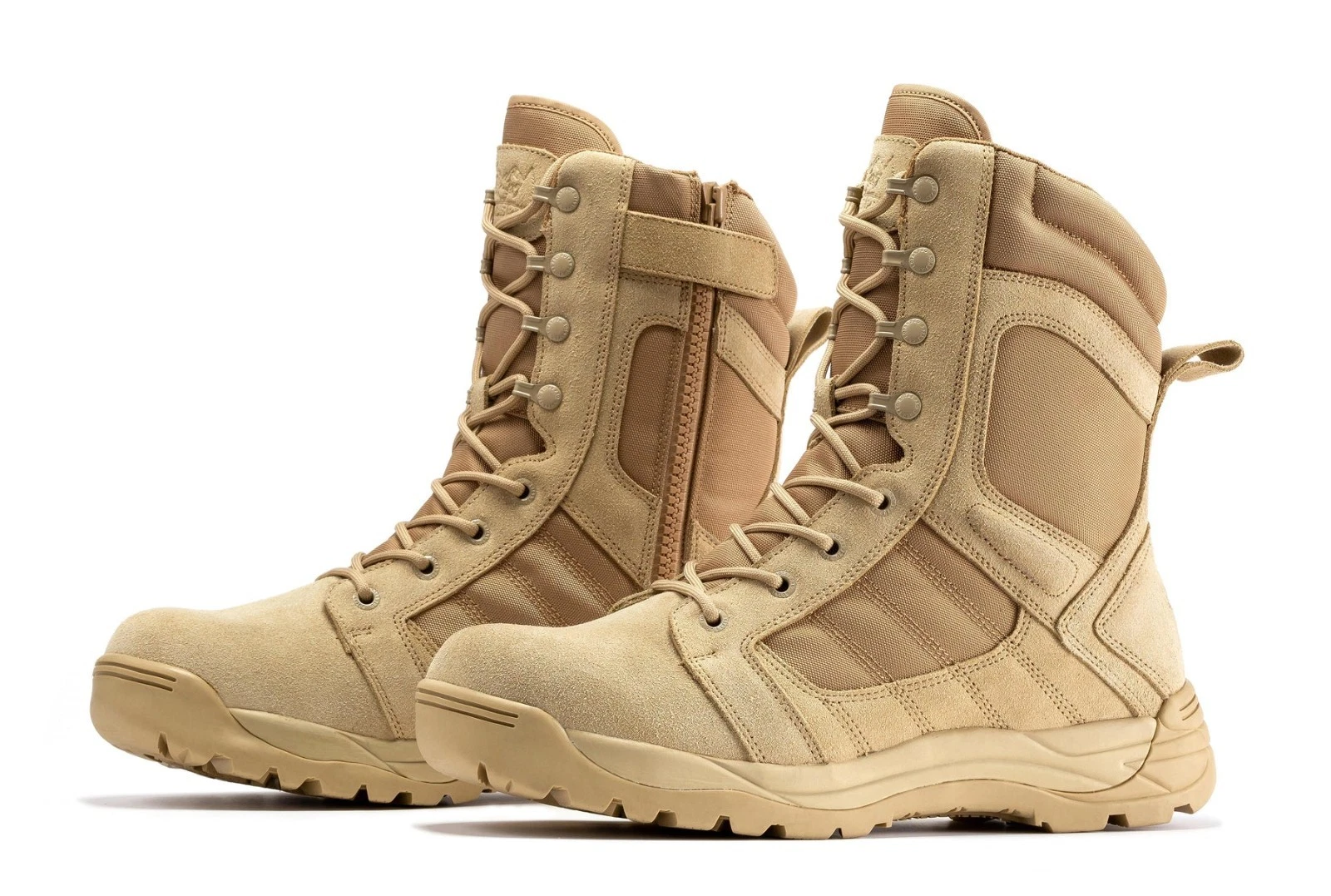 Men's 8-Inch Lightweight Tactical Military Hiking Boots with Side Zipper & Laces
