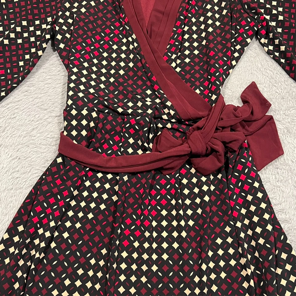 Liz Claiborne Career Faux Wrap Dress Women's M 3/4 Sleeve Tie Waist Deep V-Neck - Image 3 of 4