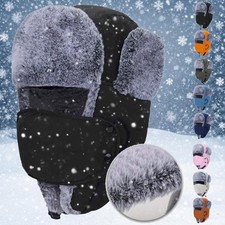 Warm Winter Hats with Removable Face Mask Earflaps Faux Fur Hunting Outdoor Hat