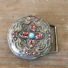 Retro Round Bead Covered Boho Hippy Vibe Ladies Fashion Belt Buckle