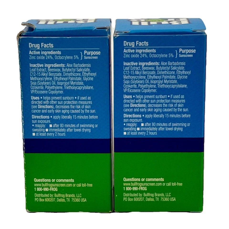 Paquete de 2 protectores solares cara/cuerpo BULL FROG Quick Stick FPS 50 fórmula ZINC transparente Foto 2 de 3