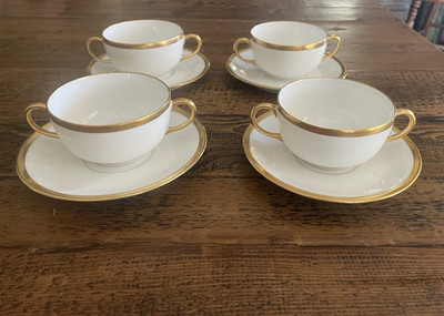Limoges France double-handled bouillon or consommé cups and saucers VIGNAUD Set